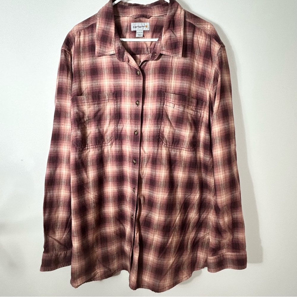 Carhartt Women's Button Down Burgandy Flannel Plaid Shirt Size 3X (24W/26W)